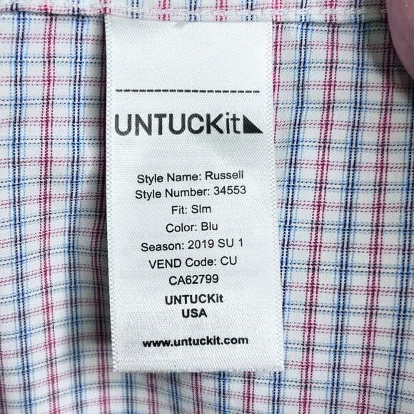 UNTUCKit Russell Slim Fit Blue Red Plaid Long Sleeve Button Down Shirt XL Slim - Picture 8 of 9